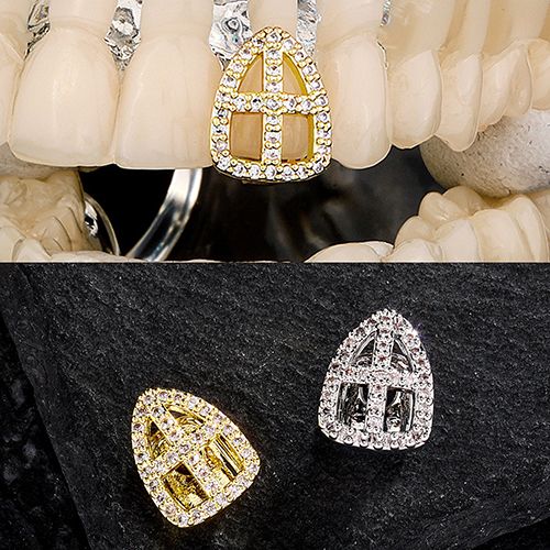 single grillz tooth man/woman ice out bling bling grillz mouth for men/women hip hop rapper body jewelry accessories party costume halloween gift for him/her