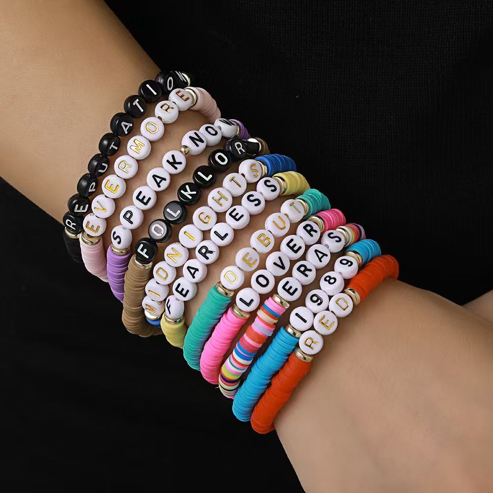 Friendship Bracelets, Inspired Letter Album Bracelets Set, Colorful Stretchy Preppy Bracelets, Singer Music Lovers Fans Concert Merch Gifts for Women/girl, polymer clay bracelet sets jewelry accessory