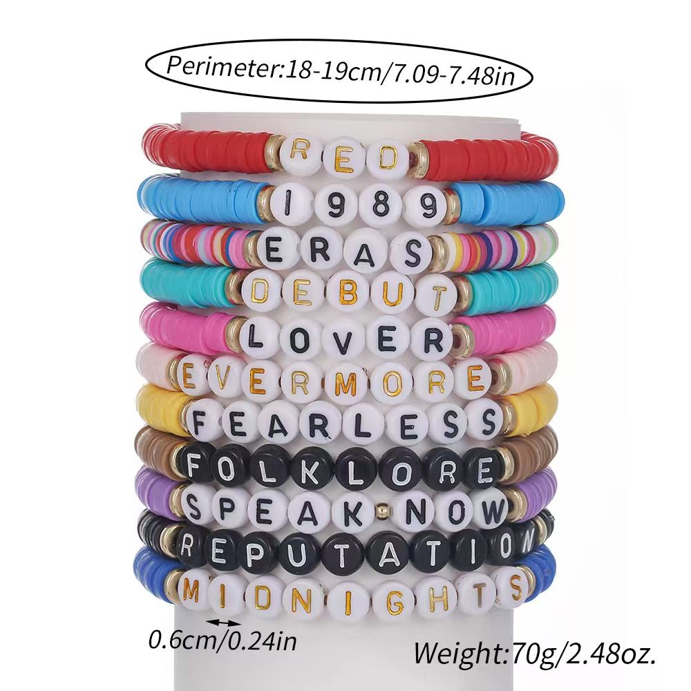 Friendship Bracelets, Inspired Letter Album Bracelets Set, Colorful Stretchy Preppy Bracelets, Singer Music Lovers Fans Concert Merch Gifts for Women/girl, polymer clay bracelet sets jewelry accessory