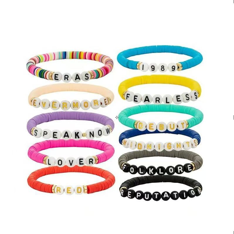 Friendship Bracelets, Inspired Letter Album Bracelets Set, Colorful Stretchy Preppy Bracelets, Singer Music Lovers Fans Concert Merch Gifts for Women/girl, polymer clay bracelet sets jewelry accessory