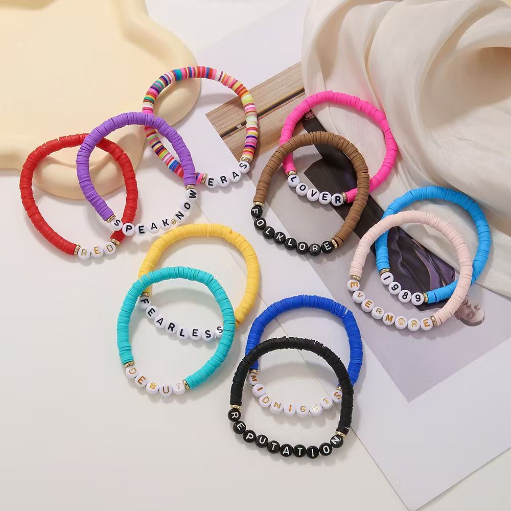 Friendship Bracelets, Inspired Letter Album Bracelets Set, Colorful Stretchy Preppy Bracelets, Singer Music Lovers Fans Concert Merch Gifts for Women/girl, polymer clay bracelet sets jewelry accessory