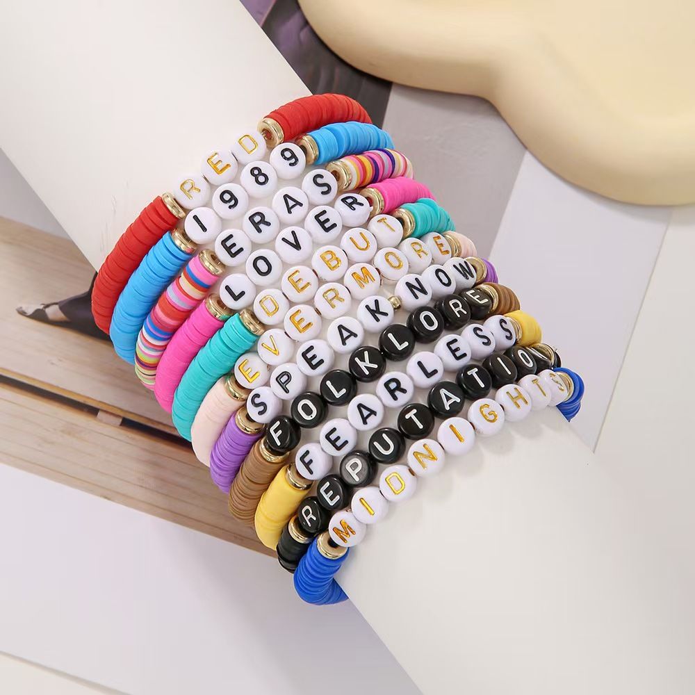 Friendship Bracelets, Inspired Letter Album Bracelets Set, Colorful Stretchy Preppy Bracelets, Singer Music Lovers Fans Concert Merch Gifts for Women/girl, polymer clay bracelet sets jewelry accessory