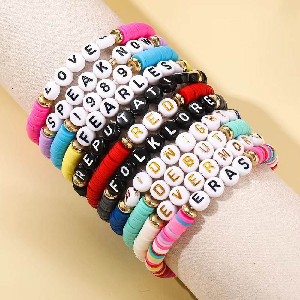 Friendship Bracelets, Inspired Letter Album Bracelets Set, Colorful Stretchy Preppy Bracelets, Singer Music Lovers Fans Concert Merch Gifts for Women/girl, polymer clay bracelet sets jewelry accessory