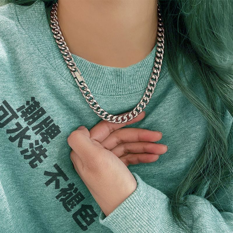 cuban link chain necklace for  man/woman stainless steel chain couple chain jewelry for boyfriend girlfriend hip hop rapper lover fashion accessory jewelry for men women gift for birthday festival