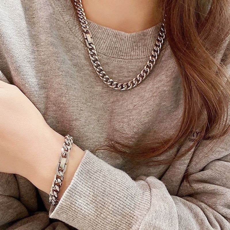 cuban link chain necklace for  man/woman stainless steel chain couple chain jewelry for boyfriend girlfriend hip hop rapper lover fashion accessory jewelry for men women gift for birthday festival