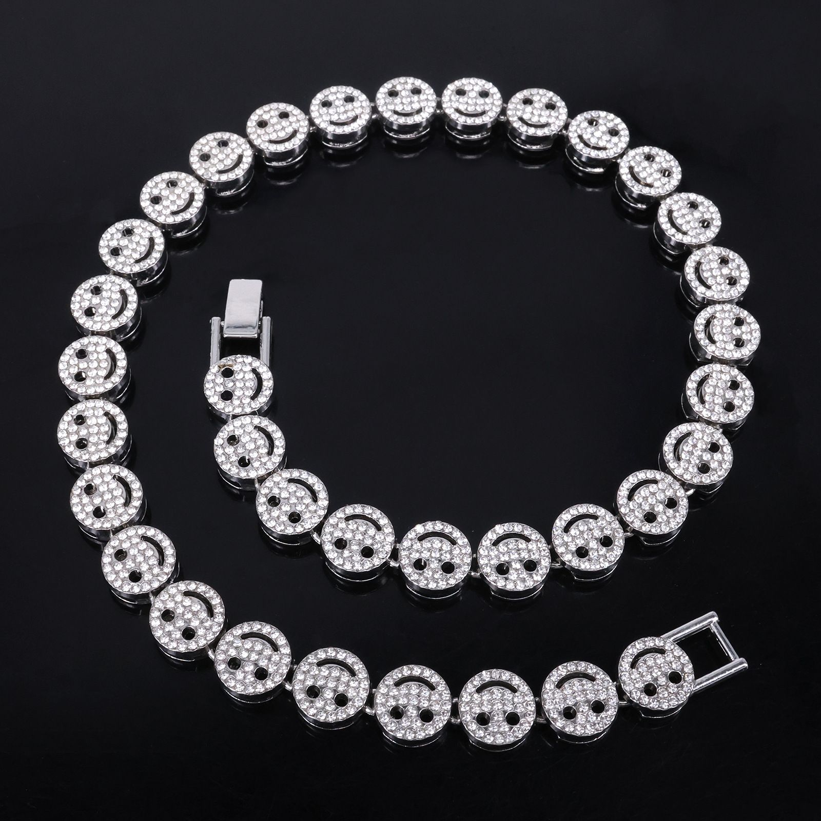 1pcs smile chain necklace lady man/woman hip hop rapper chain link iced out bling bling chain link men/women accessory jewelry gift for him/her