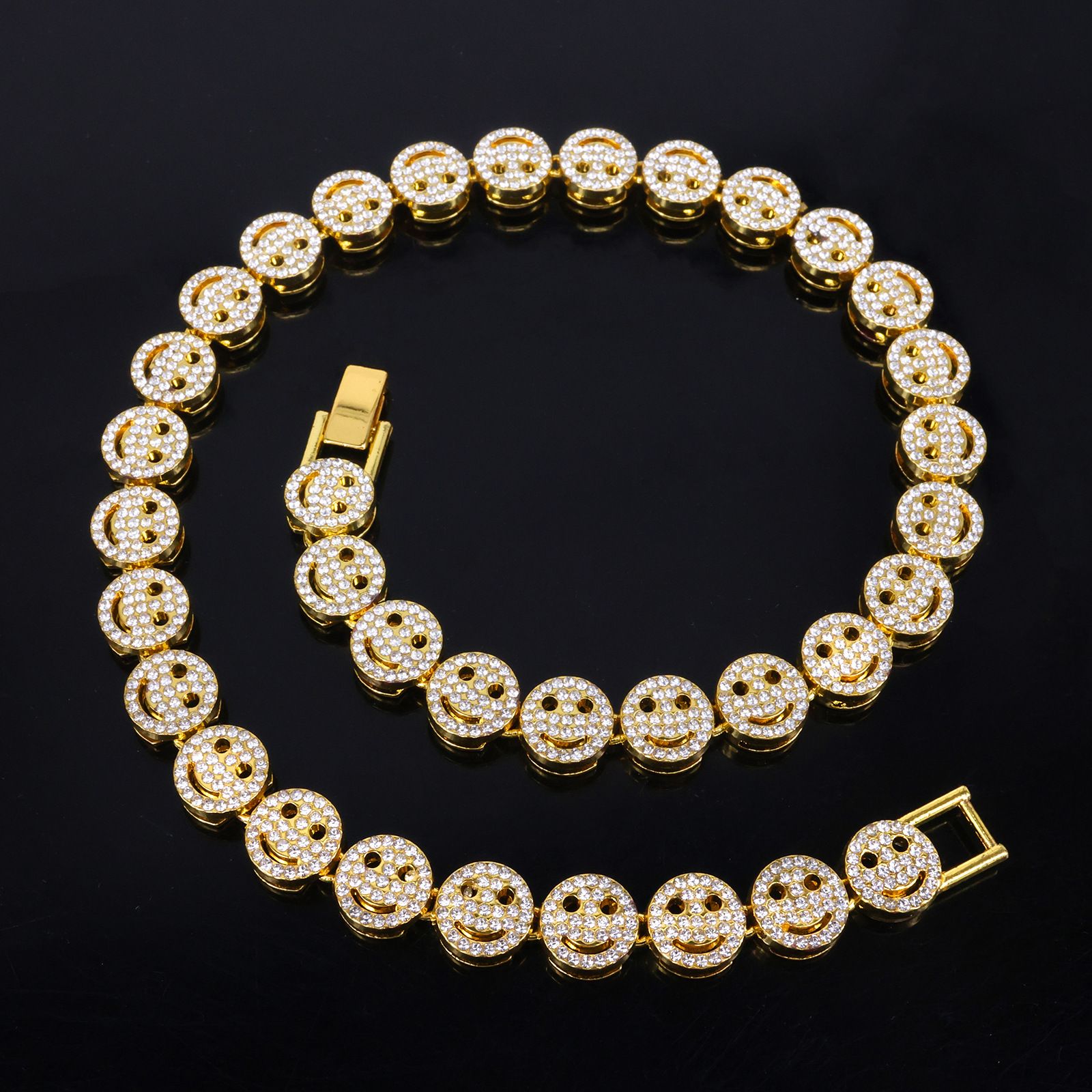 1pcs smile chain necklace lady man/woman hip hop rapper chain link iced out bling bling chain link men/women accessory jewelry gift for him/her
