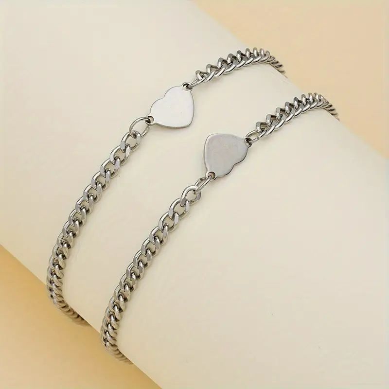 2pcs couple bracelets lovers bracelet for man/woman with love pendant bracelet jewelry gift fashion accessories for him/her stainless steel breslet no tarnish no fade love forever jewellry sets