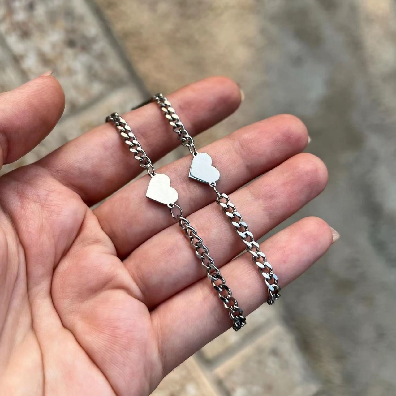 2pcs couple bracelets lovers bracelet for man/woman with love pendant bracelet jewelry gift fashion accessories for him/her stainless steel breslet no tarnish no fade love forever jewellry sets