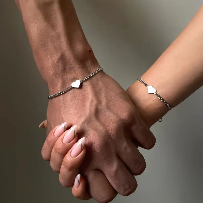 2pcs couple bracelets lovers bracelet for man/woman with love pendant bracelet jewelry gift fashion accessories for him/her stainless steel breslet no tarnish no fade love forever jewellry sets