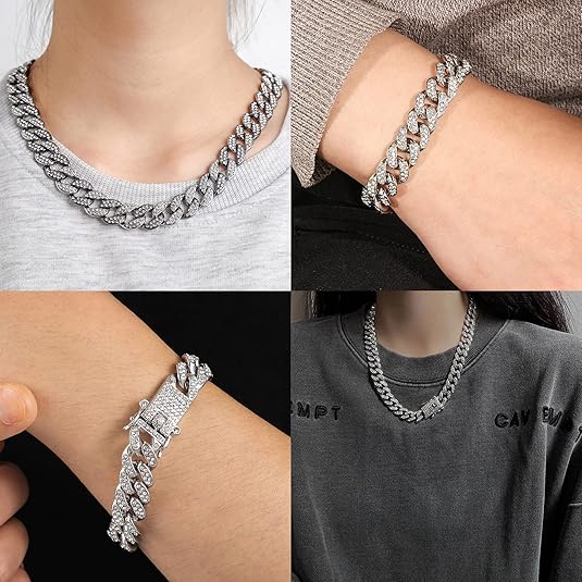 Rapper Miami cuban chain necklace jewelery hip hop fashion iced out bling bling necklace man link chain  rhinestone/zinc/diamond necklace jewellery gift for man woman
