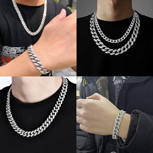 Rapper Miami cuban chain necklace jewelery hip hop fashion iced out bling bling necklace man link chain  rhinestone/zinc/diamond necklace jewellery gift for man woman