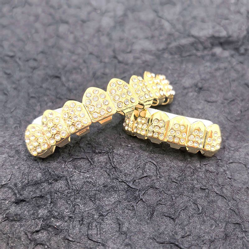 New arrival 2pcs sets of 8 top & 6 bottom teeth grillz tooth man/woman hip hop rapper iced out bling bling grillz teeth party cosmetic teeth grillz valentine gift for him/her         er