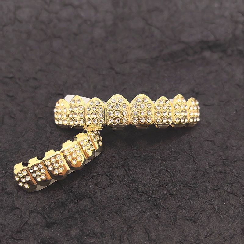 New arrival 2pcs sets of 8 top & 6 bottom teeth grillz tooth man/woman hip hop rapper iced out bling bling grillz teeth party cosmetic teeth grillz valentine gift for him/her         er