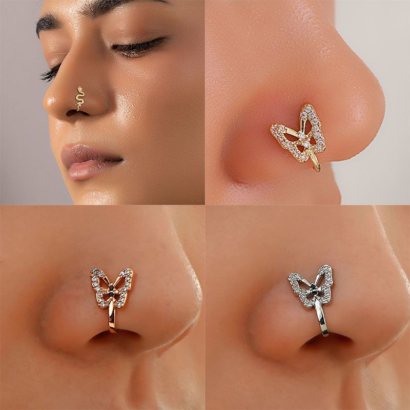 1 Pcs iced out bling Creative U-Shaped Nose Clip, Fake Nose None Piercing Accessories Jewellery for woman/girls, snake nose clip, butterfly nose clip, birthday/festival gift for her/girfriend/wife