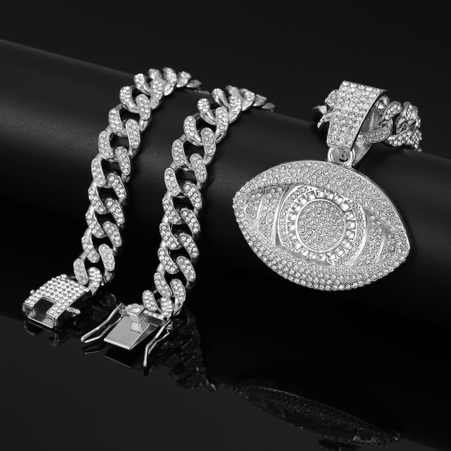 Fashion pendant necklace iced out hip hop chain pendant  man women eye pendant with cuban chain necklace