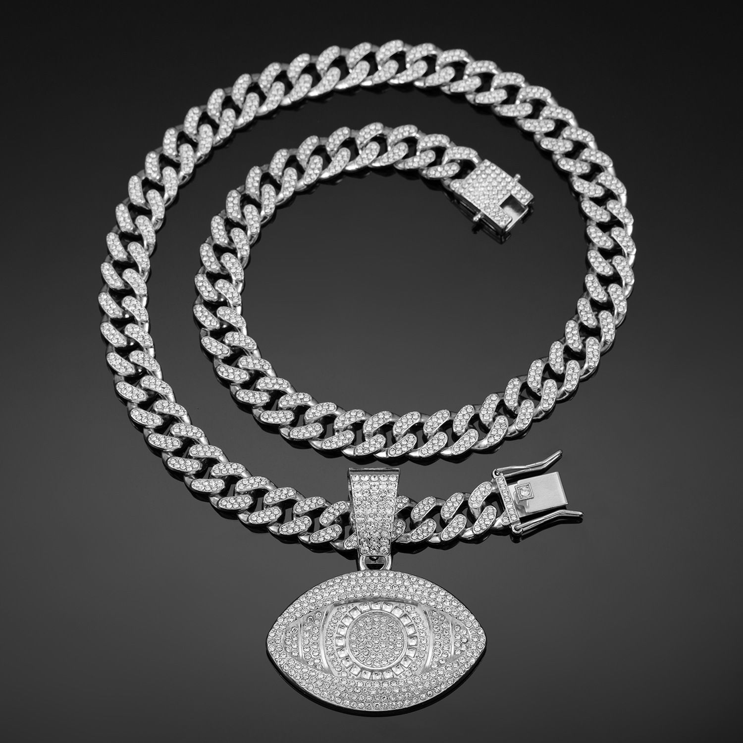 Fashion pendant necklace iced out hip hop chain pendant  man women eye pendant with cuban chain necklace