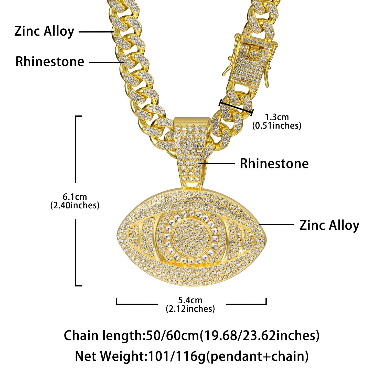 Fashion pendant necklace iced out hip hop chain pendant  man women eye pendant with cuban chain necklace