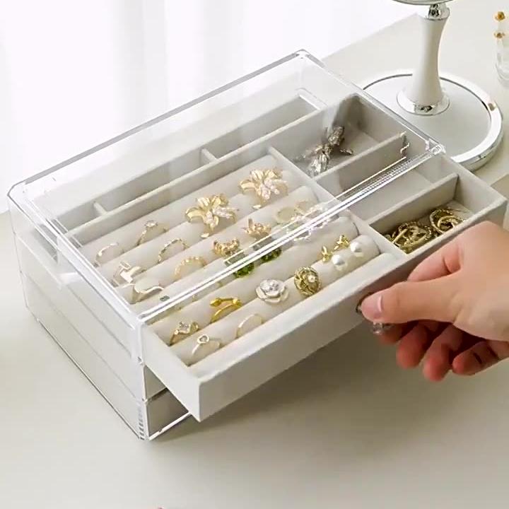 New Jewelry Box Organizer Jewelry Case PU Leather ring/bracelet/necklace/earings Storage Box Jewelry Organizer Display three layers drawers organizer display gift for friend