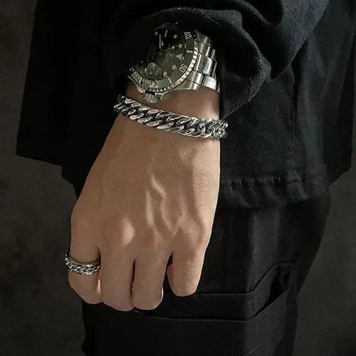Men hand/wrist chain bracelet jewelry stainless steel non tarnish skin friendly cuban chain hip hop rapper jewelry accessories valentines gift for boyfriend
