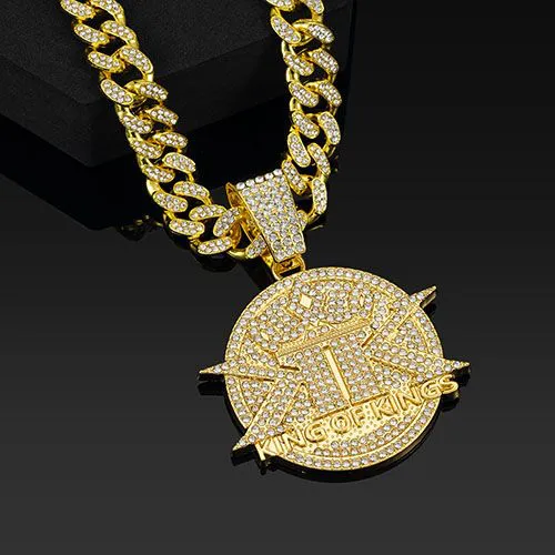 pendant necklace for men hip hop iced pendant necklace with cuban chain for  men/women hip hop fashion jewelry accessory gift for him/her party show costume jewelry