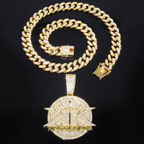 pendant necklace for men hip hop iced pendant necklace with cuban chain for  men/women hip hop fashion jewelry accessory gift for him/her party show costume jewelry