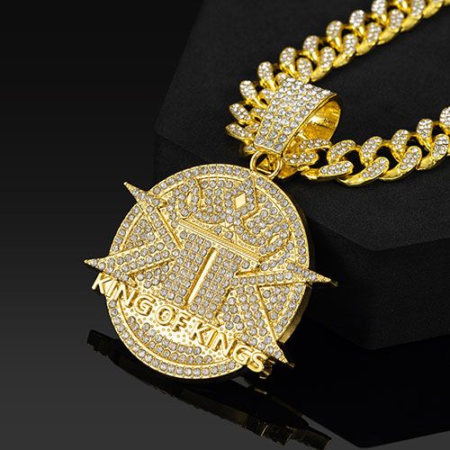 pendant necklace for men hip hop iced pendant necklace with cuban chain for  men/women hip hop fashion jewelry accessory gift for him/her party show costume jewelry