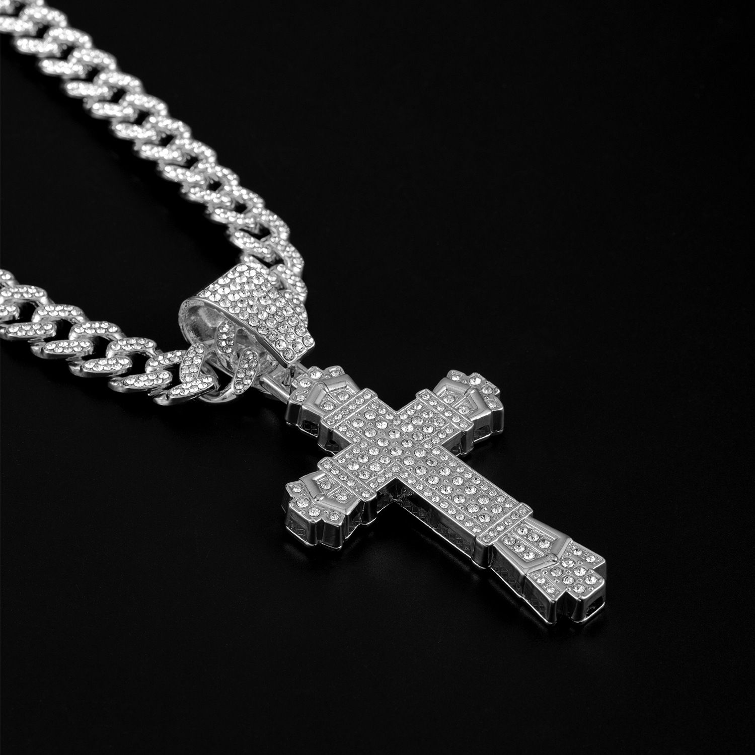 iced cross pendant necklace hip hop fashion necklace jewelry for men/women cross pendant cuban chain necklace for man/woman