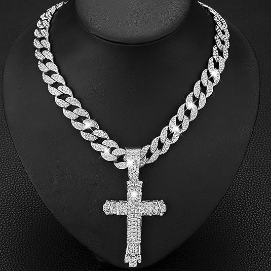 iced cross pendant necklace hip hop fashion necklace jewelry for men/women cross pendant cuban chain necklace for man/woman