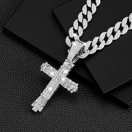 iced cross pendant necklace hip hop fashion necklace jewelry for men/women cross pendant cuban chain necklace for man/woman
