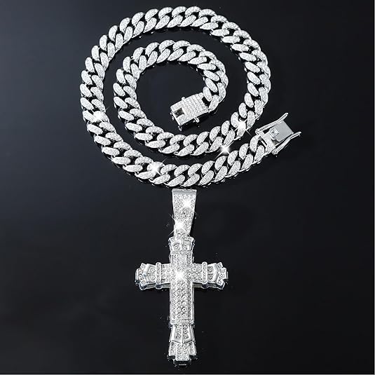iced cross pendant necklace hip hop fashion necklace jewelry for men/women cross pendant cuban chain necklace for man/woman