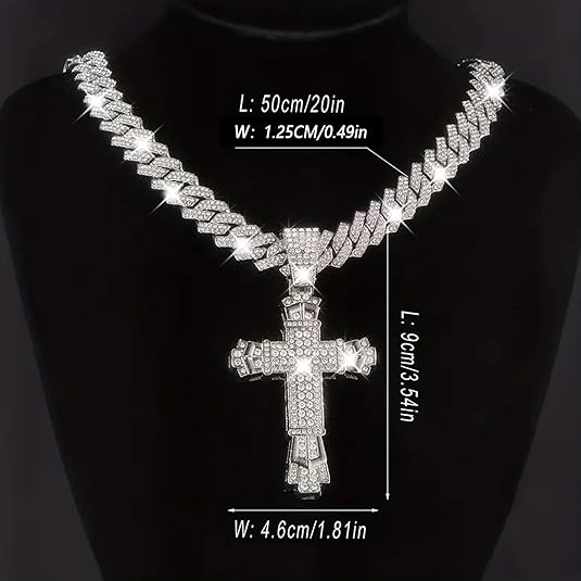 iced cross pendant necklace hip hop fashion necklace jewelry for men/women cross pendant cuban chain necklace for man/woman