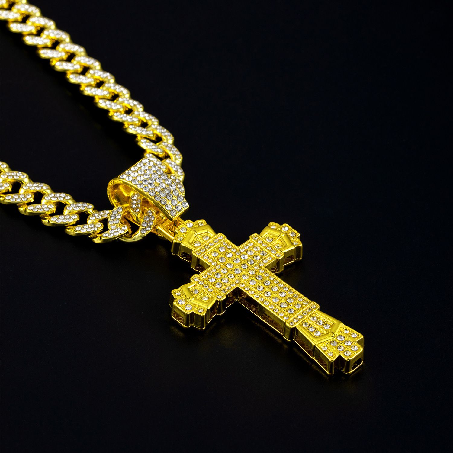 iced cross pendant necklace hip hop fashion necklace jewelry for men/women cross pendant cuban chain necklace for man/woman