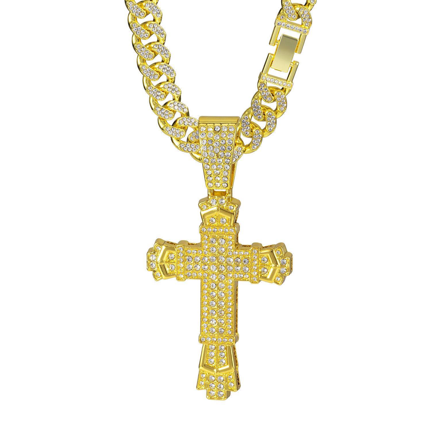 iced cross pendant necklace hip hop fashion necklace jewelry for men/women cross pendant cuban chain necklace for man/woman