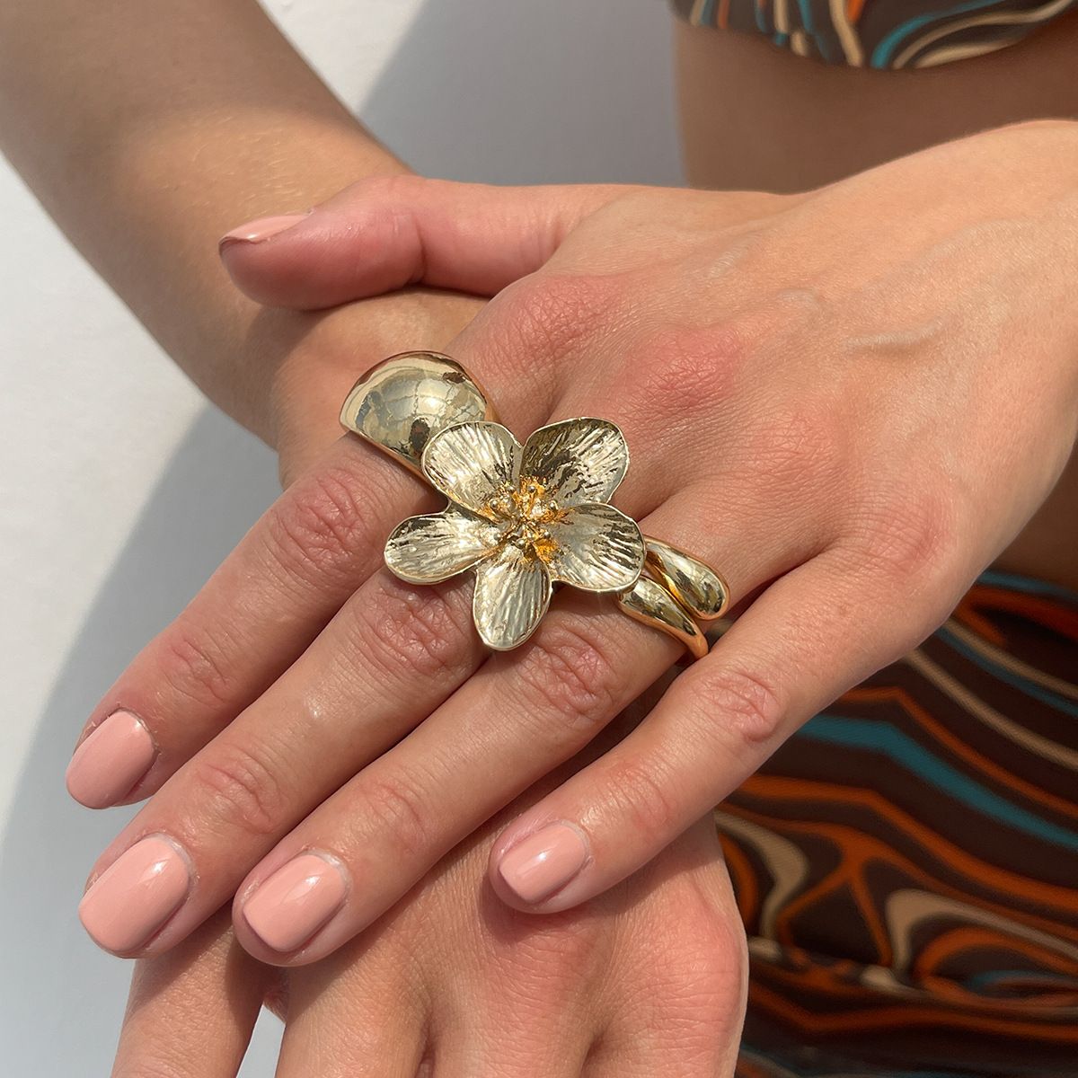 Chunky Knuckle Gold Stacking Ring jewelry set for women, boho statement ring with adjustable open band for all fingers Flower Ring baroque pearl ring,daily and party jewelry valentines gift for ladies