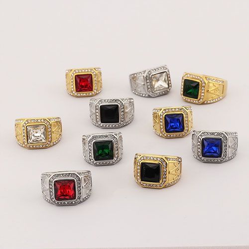 Gemstone Ring for men hip hop stainless steel with Diamond iced retro vintage ring fashion accessories jewelry for Men