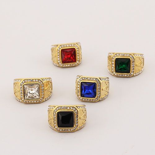 Gemstone Ring for men hip hop stainless steel with Diamond iced retro vintage ring fashion accessories jewelry for Men
