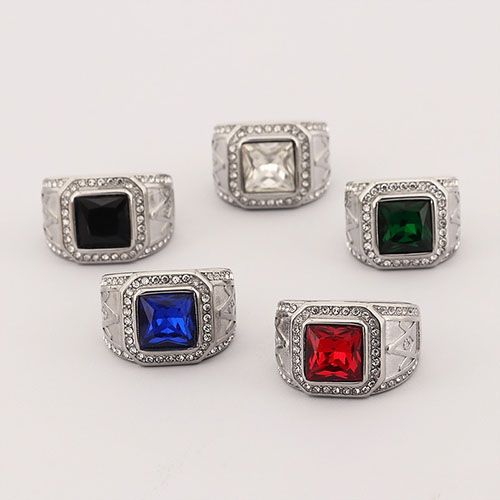 Gemstone Ring for men hip hop stainless steel with Diamond iced retro vintage ring fashion accessories jewelry for Men