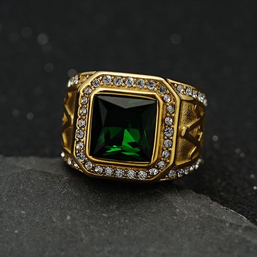 Gemstone Ring for men hip hop stainless steel with Diamond iced retro vintage ring fashion accessories jewelry for Men