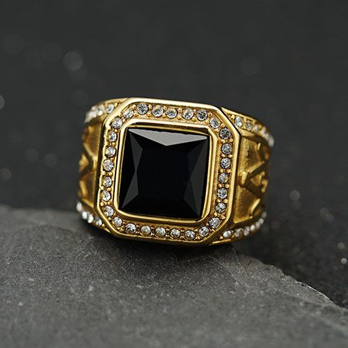 Gemstone Ring for men hip hop stainless steel with Diamond iced retro vintage ring fashion accessories jewelry for Men