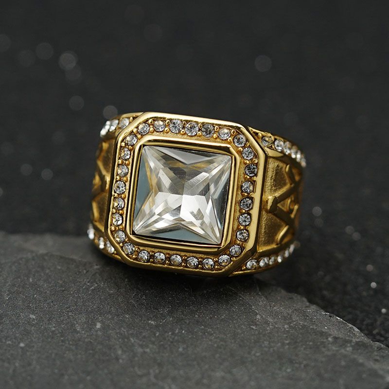 Gemstone Ring for men hip hop stainless steel with Diamond iced retro vintage ring fashion accessories jewelry for Men