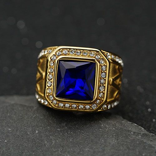 Gemstone Ring for men hip hop stainless steel with Diamond iced retro vintage ring fashion accessories jewelry for Men