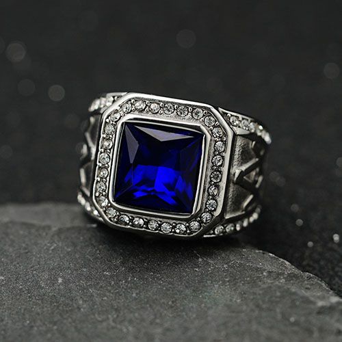 Gemstone Ring for men hip hop stainless steel with Diamond iced retro vintage ring fashion accessories jewelry for Men