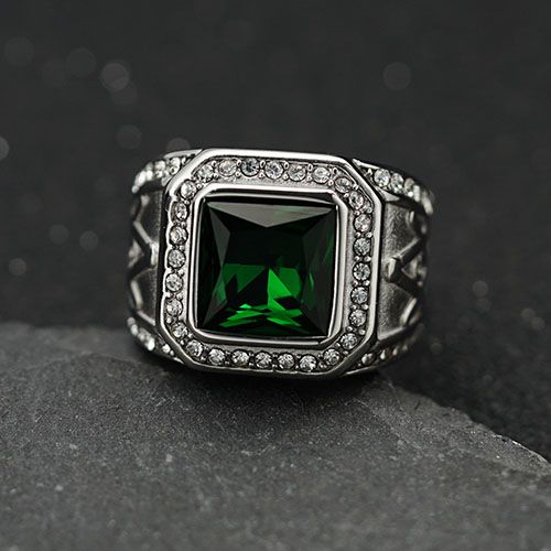 Gemstone Ring for men hip hop stainless steel with Diamond iced retro vintage ring fashion accessories jewelry for Men