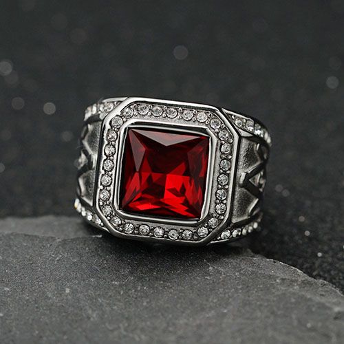 Gemstone Ring for men hip hop stainless steel with Diamond iced retro vintage ring fashion accessories jewelry for Men