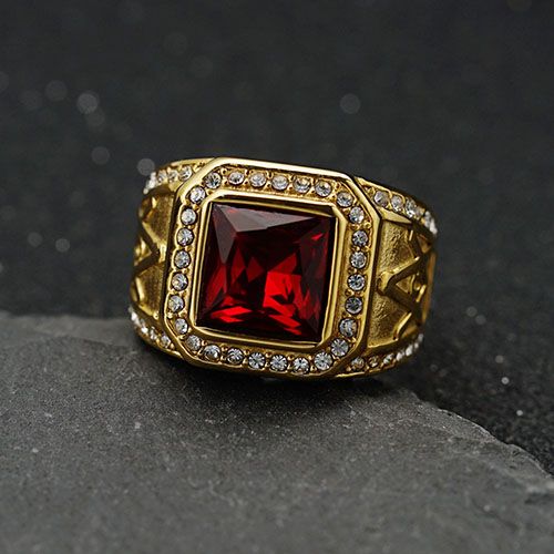 Gemstone Ring for men hip hop stainless steel with Diamond iced retro vintage ring fashion accessories jewelry for Men