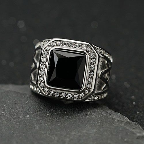 Gemstone Ring for men hip hop stainless steel with Diamond iced retro vintage ring fashion accessories jewelry for Men