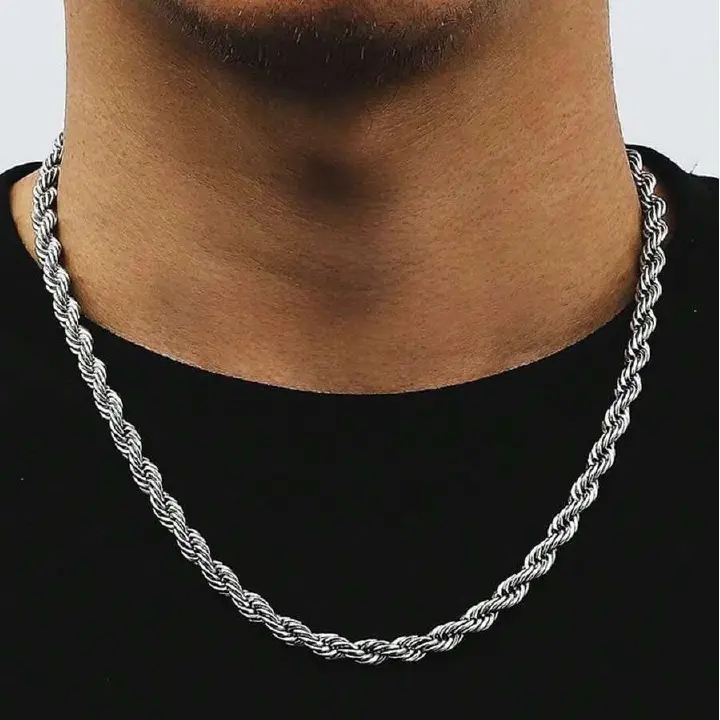 Rope chain silver Men/women 5mm diameter rope chain link necklace twist rope chain man woman jewelry accessory  hip hop  rapper chain valentines gift for boyfriend girlfriend