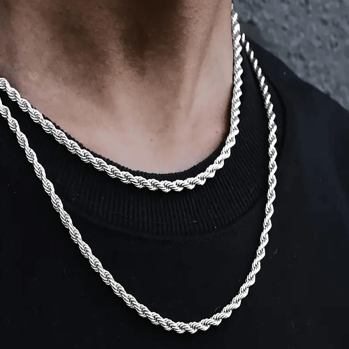 Rope chain silver Men/women 5mm diameter rope chain link necklace twist rope chain man woman jewelry accessory  hip hop  rapper chain valentines gift for boyfriend girlfriend