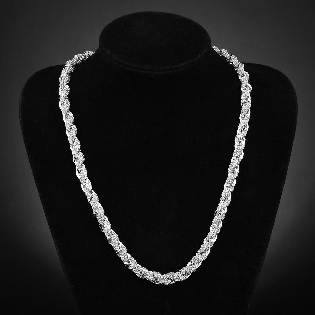 Iced out twist rope chains for men/women hip hop iced out chunky rope chain for men/women jewellery accessories 10mm width/60cm length necklace